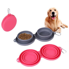 Rubber Foldable Double Bowl Pet Feeding Bowl Pets Supplies Dog Cat Bowls