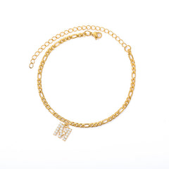 English Alphabet Stainless Steel Zircon All-match Anklet