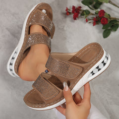 New Air Cushion Wedges Sandals Summer Casual Rhinestone Slides Roman Sandals For Women Non-slip Beach Shoes