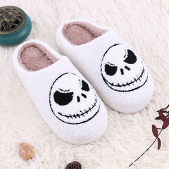 Halloween Skull-smirk Home Slippers Indoor Funny Non-slip House Shoes Winter Warm Bedroom Slippers For Women Men