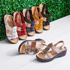 Hollow Wedge With Fish Mouth Flowers Casual Sandals