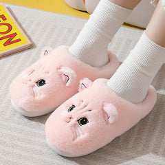 Cute Cat Plush Slippers Winter Warm Floor Bedroom Home Slippers For Couple Non-slip House Shoes Women Men