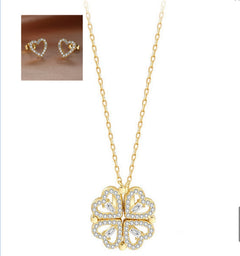 Explosive Style Detachable Deformed Four-leaf Clover Necklace For Women A Multi-wearing Zircon Small Love Short Clavicle Chain