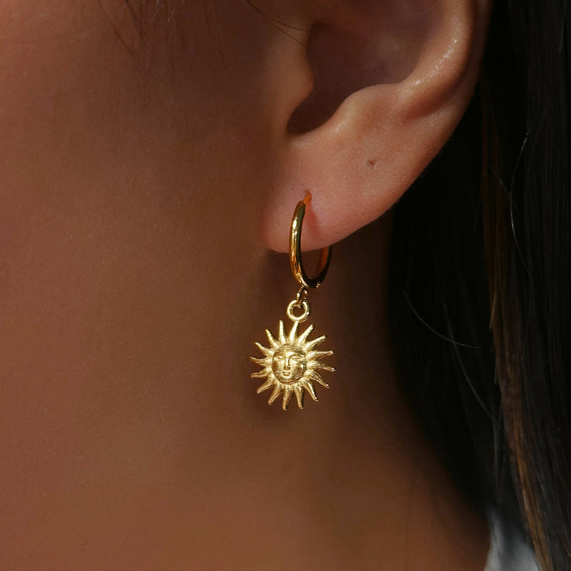 18K Gold Earrings Temperament Light Luxury Sun Element Trend Pendant Earrings Titanium Steel Plated