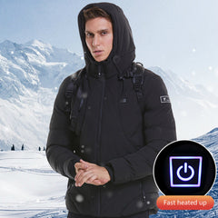 New Men Women Cotton Coat USB Smart Electric Heated Jackets Winter Thicken Down Hooded Outdoor Hiking Ski Clothing 7XL