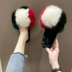 New Women's Home Slippers Winter Warm Shoes Indoor Plush Slippers Fluffy Female Flat Fur Shoes For Ladies Soft Slippers