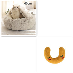 2 In 1 Dog And Cat Bed Pet Winter Bed Round Plush Warm Bed House Soft Long Plush Pets Bed