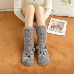 New Winter Female Floor Coral Thickening Plus Velvet Warm Home Sleep Confinement Christmas Socks Cute Kawaii Popsocket