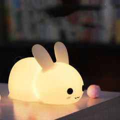 Rabbit LED Night Light Silicone Animal Cartoon Dimmable Lamp USB Rechargeable For Children Kids Baby Gift Bedside Bedroom