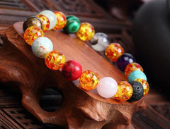 Handmade Black Lava Seven Chakra Healing Balance Beaded Bracelet