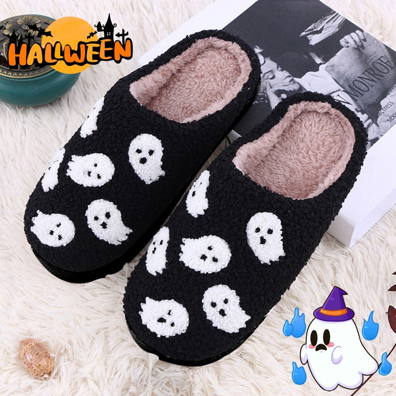 Halloween Funny Spider Ghost Scary Flat Indoor House Shoes For Women Men Soft Plush Cozy Horror Halloween Gifts