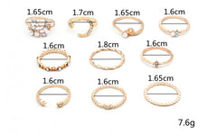 Bohemian Fashion Star Moon Love Pearl Leaf 10-Piece Ring