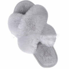 Women Fashion Warm Fluffy Slippers Cozy Faux Fur Cross Indoor Floor Slides Flat Soft Furry Ladies Female Celebrities Flip Flops