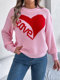 Love Print Pullover Sweater Autumn And Winter Loose Long-sleeved Knitted Tops For Women Valentine's Day Clothing