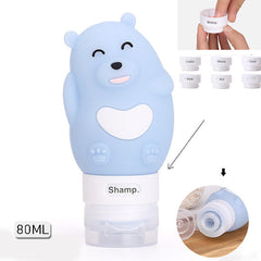 Portable Cute Cartoon Bear Penguin Animal Silicone Travel Case Organizer Shampoo Shower Gel Lotion Storage Refillable Bottle