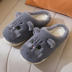 Cute Cat Plush Slippers Winter Warm Floor Bedroom Home Slippers For Couple Non-slip House Shoes Women Men