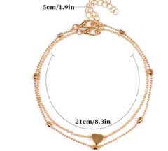 Double-layered anklet Retro beach ball chain heart-shaped anklet