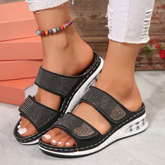 New Air Cushion Wedges Sandals Summer Casual Rhinestone Slides Roman Sandals For Women Non-slip Beach Shoes