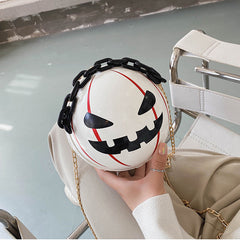 Halloween Cartoon Pumpkin Ball Handbags With Chain Personality Creative Funny Shoulder Bags For Kids Women