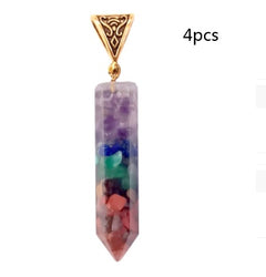 Seven Chakra Natural Crushed Stone Hexagon Column Necklace Aura Pendant