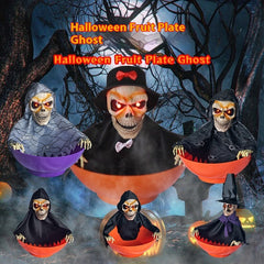 Joyful Halloween Ornament Fruits Tray Scary Screaming Luminous Eye Swinging Skull Decorative Candy Organizer For Party Resturant