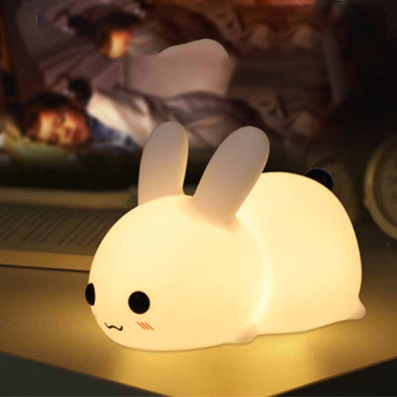 Rabbit LED Night Light Silicone Animal Cartoon Dimmable Lamp USB Rechargeable For Children Kids Baby Gift Bedside Bedroom