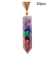 Seven Chakra Natural Crushed Stone Hexagon Column Necklace Aura Pendant