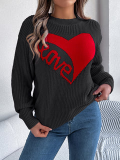 Love Print Pullover Sweater Autumn And Winter Loose Long-sleeved Knitted Tops For Women Valentine's Day Clothing