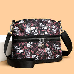 Halloween Skull Print Shoulder Bags Women's Waterproof Large Capacity Zipper Messenger Crossbody Bag