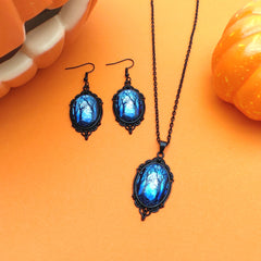 3pcs Vintage Halloween Tree Of Life And Witch Necklace Set With Earrings Alloy Pendant Jewelry