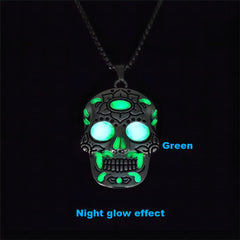 Halloween Luminous Skull Necklace With Day Of The Dead Lotus Pattern Personality Clavicle Necklace Fashion Jewelry Accessories