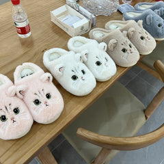 Cute Cat Plush Slippers Winter Warm Floor Bedroom Home Slippers For Couple Non-slip House Shoes Women Men