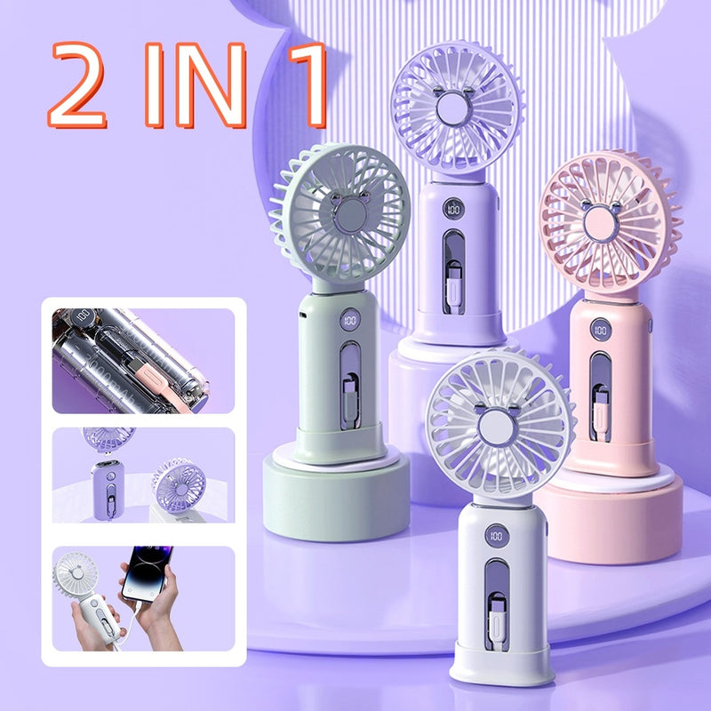 2-in-1 Handheld Fan Fast Charging Power Supply Portable Handheld Small Fan Desktop Silent Mini Fan For Home