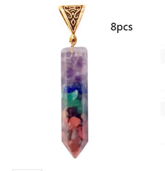 Seven Chakra Natural Crushed Stone Hexagon Column Necklace Aura Pendant