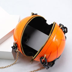 Halloween Cartoon Pumpkin Ball Handbags With Chain Personality Creative Funny Shoulder Bags For Kids Women