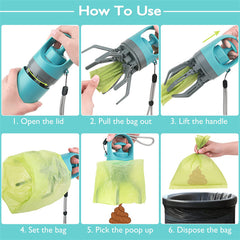 Portable Lightweight Dog Pooper Scooper With Built-in Poop Bag Dispenser Eight-claw Shovel For Pet Toilet Picker Pet Products