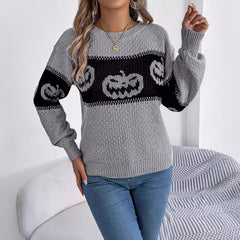 Halloween Pumpkin Pullover Sweater Fashion Long Sleeve Knitted Tops For Women Clothing