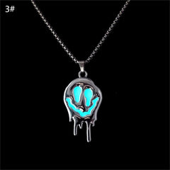 Zinc Alloy Noctilucent Necklace Halloween Ghost Glowing Grimace Pendant