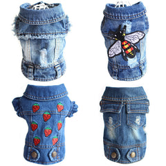 Designer Dog Clothes Small Dog Denim Jacket Coat Cat Costume Puppy Jeans Vest Spring Clothing