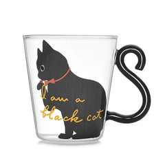 Kitchen Home Cute Cat Glass Juice Coffee Cup Milk Tea Coffee Glass Mug Cat Tail Handle Cat Valentine's Day Lover Gifts Stainless Spoon